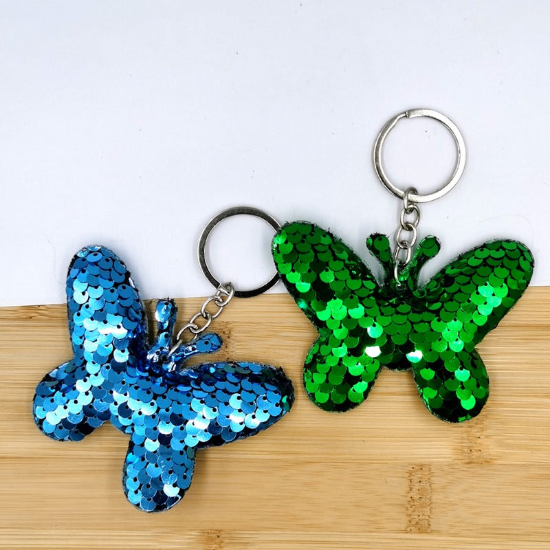 Wholesale Reflective Glossy Butterfly Sequin Bag Keychains
